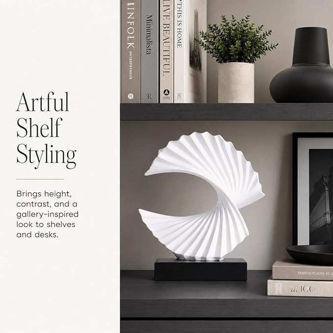 White Wave Sculpture, Modern Ocean Wave Home Accents, Resin Art Statue for Shelf, Coffee Table, TV Stand Adornos Modernos