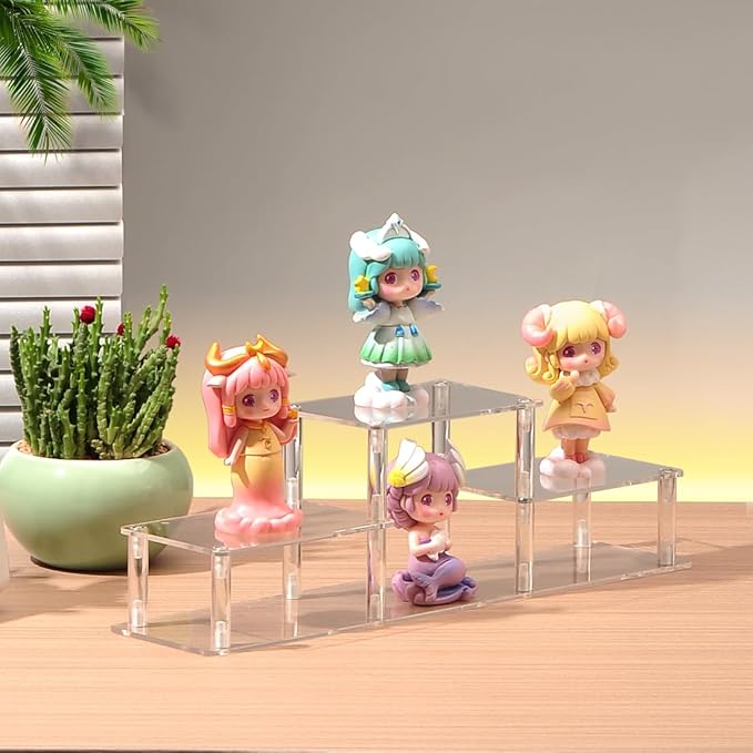 Clear Acrylic Display Risers Stand Shelf, Acrylic Stands Display Holder for Figures, Collectibles, Toys and Dolls,Perfumes Risers Display Stand for Decorating & Organizing (3 Tier/Model 2)