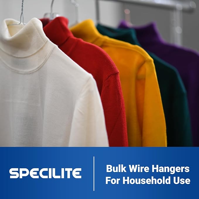 SPECILITE Wire Metal Clothes Hangers Bulk 100 Pack for Standard Size Suits, Coats, Shirts, Pants, Skirts, Space Saving, Non Slip,16 Inch 12 Gauge Ultra Thin, Silver