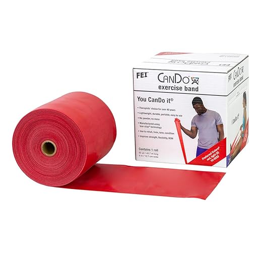 Cando W58512 Low Powder Exercise Band, 50 yd Length, Red, Light