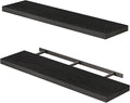 Fixwal Floating Shelves for Wall, 35.4" Long Heavy Duty Wall Mounted Rustic Wood Shelves for Living Room, Bedroom, Bathroom and Kitchen, Wall Shelves for Storage, Books, Room Decor (Black, Set of 2)