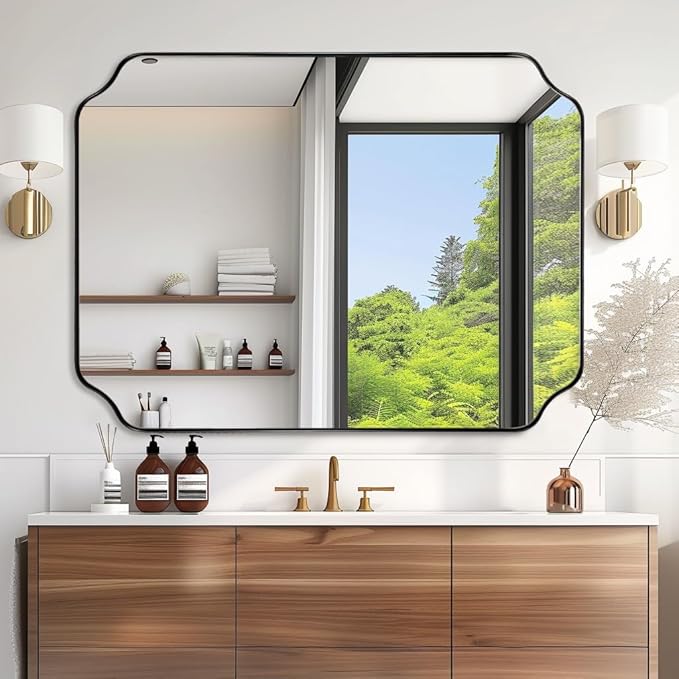 ANDY STAR 30x40 Inch Matte Black Mirror, Unique Rectangle Mirror for Vanity, Bathroom Mirror in Premium Stainless Steel Metal Thin Frame Deep 1’’, Large Wall-Mounted Mirror(Horizontal/Vertical)