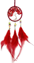 Red Mini Dream Catcher for Car, Handmade Tree of Life with Feathers Small Dreamcatcher Wall Hanging Ornament Bedroom Room Decor Festival Gift