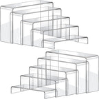 FUNFERY Acrylic Display Risers, 2 Set(7.8" L~8.2" L~8.6" L~9”L~9.3”L) Display Shelf for Figure, Collectibles, Cupcake, 5-Tier Clear Acrylic Stands for Dessert, Jewelry, Candy Showcase