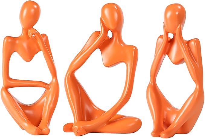 BMLCGJ Thinker Statue Gold Decor Abstract Art Sculpture, Golden Resin Collectible Figurines for Home Living Room Office Shelf Decoration,Great Gifts Ideas (Orange)