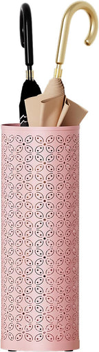 Metal Round Umbrella Stand,Free Standing Umbrella Holder Bin, Canes Walking Sticks Holder for Entryway, Home, Office,Pink