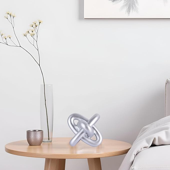 XMGZQ Silver Knot Decor for Coffee Table Book,Chain Link Decor for Bookshelf Entry Table TV Stand,Jax Knot Sculpture for Home Living Room,Object Decoracions para sala,adornos para sala Modernos