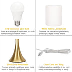 Gold Bedside Lamp Touch Control Table Lamp for Bedroom, 3-Way Dimmable Nightstand Lamp with White Shade, Modern Table Lamp for Living Room, Minimalist Desk Lamp for Dorm, Home, Office, Bulb Included