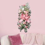SM SunniMix Christmas Swag Teardrop Swag Artificial Wreath Door Swag Decorative Bow Ornament Lightweight PP Material Suitable for Gift Giving Home Decoration, Pink