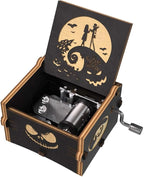 Ucuber Before Christmas Music Box, Engraved Mini Wood Music Box Gift, Melody This is Halloween, Home Decor for Halloween Valentines Christmas Boys and Girls