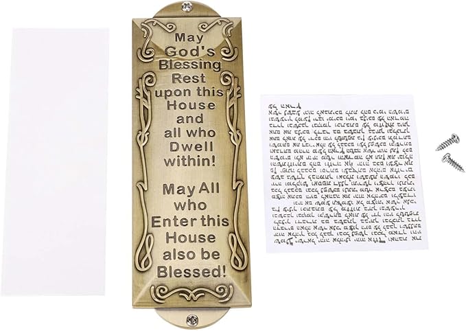 BRTAGG Metal Mezuzah For Door, Install Use Double-sided Tape, 6" High by 2" Wide for Front Door, Blessing House, Bless People, English Scripture, Easy Peel and Stick Mezuzahs Cover Jewish Gifts