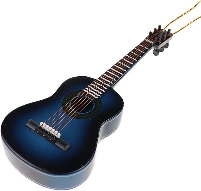 Wooden String Miniature Guitar Hanging Ornament Mini Musical Instrument Replica Holiday Tree Home Decoration Display Ornament (5.12" Classic Guitar)