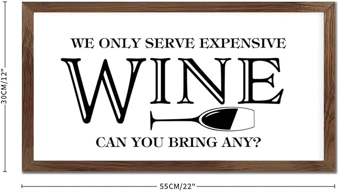 Family Lettering 12x22in Hanging Wall Sign with Life Positive Quote We Only Serve Expensive Wine Apricot Frame Wooden Plaque Birthday Housewarming Gift for Cottage Home Farmhouse Porch Wall Decor