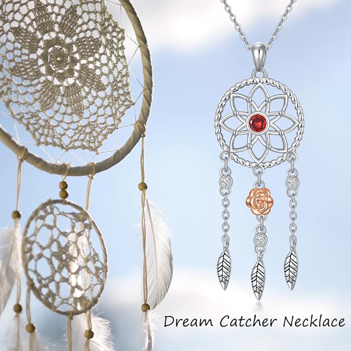 Dream Catcher Pendant Necklace 925 Sterling Silver Synthetic Moonstone Crystal Sunflower Rose Flower Evil Eye Dreamcatcher Cremation Jewelry Gifts for Women Wife Mom
