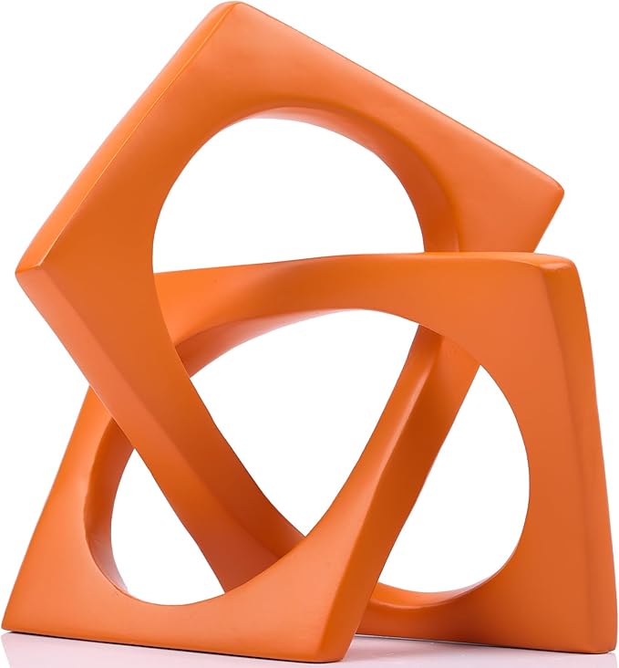 LCCCK Modern Geometric Sculpture Orange Knot Statue Decor, Home Orange Bookcase Centerpiece Jax Decorative, Geometric Tabletop Sculpture and Figurines, for Home Decor Accent Cube Decorative Ornaments