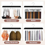 2 Pack Tie Rack Belt Hanger with 20 Foldable Metal Hooks, Space Saving Necktie Organizer for Men Wooden Belt Tie Organizer for Tank Tops Bras Cami Scarves