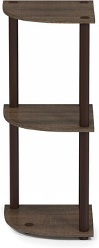 Furinno TURN-N-TUBE Corner Shelf, 3-Tier Corner Bookshelf, Display Storage Shelves, for Organization and Storage, Living Room, Home Office, Garage, Walnut