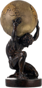 Lukitas Atlas Holding Up World Statue and Sculpture, Lifting The Earth Figurine Decor, Creative Ornament for Home Office Living Room, Brown, Resin 11.5''