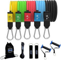 Bodylastics Patented Basic Series Resistance Band Set - 5 Resistance Bands with Snap Reduction Tech, 2 Handles, 2 Ankle Straps, 1 Door Anchor & 1 Carry Bag