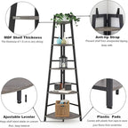 BON AUGURE Rustic Tall Corner Bookshelf, 5 Tier Wood and Black Metal Corner Ladder Shelf, Industrial Corner Bookcase and Gray Corner Shelf for Living Room, Bathroom, Kitchen (Dark Gray Oak)