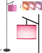 EDISHINE Modern Floor Lamps for Living Room, 64.7" Minimalist Standing Lamp with 3 Color Temperatures Bulb & Adjustable Linen Shade, Foot Pedal Switch, Arc Tall Lamp for Office Bedroom, Pink