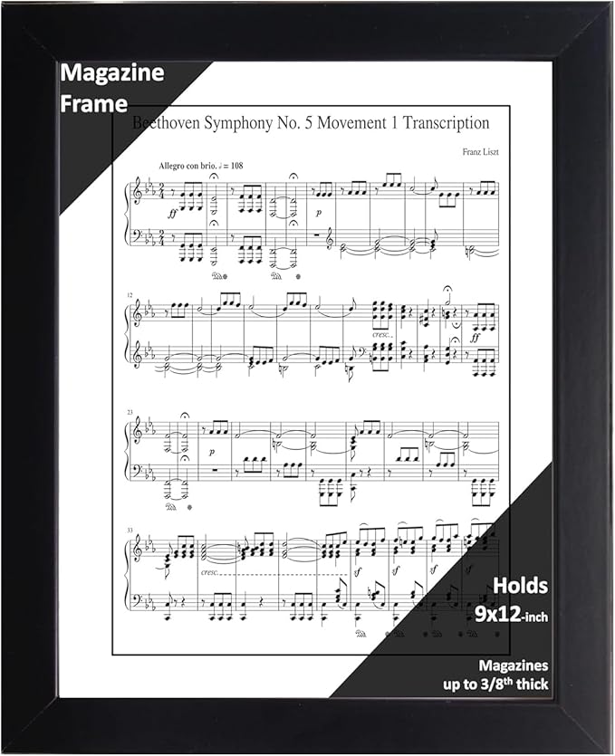 Creative Picture Frames 9 x 12 Magazine Frame with Full-Strength Glass, Holds Up To A 1/4" Thick Media with Installed Hangers for Easy Mounting, 11x14 Black Frame with White Mat