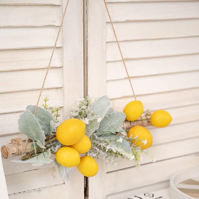 Simulation Pomegranate Fruit Swag, Decorative Greenery Artificial Lemon Swag, Simulation Lemon Pendant Front Door Garland, Artificial Flowers False Flower for Wedding Home Wall Decoration(Yellow)