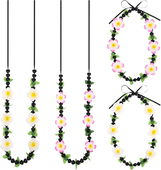 2 Pack 48 Inch Hawaiian Graduation Kukui Nut Money Lei 3D Artificial Plumeria Flower Tropical Hawaii Luau Wreaths for High School College 2026 Grad Party Accessories