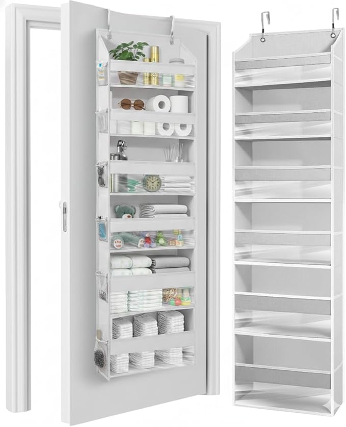 HOMELUX THEORY UPGRADED 6 Tiers Over The Door Organizer Hanging - 100D EXTRA THICK & 50lbs HUGE CAPACITY, 12 Side Mesh Pockets Over The Door Shoe Organizer, Hanging Closet Organizer (Light Gray, 1pc)