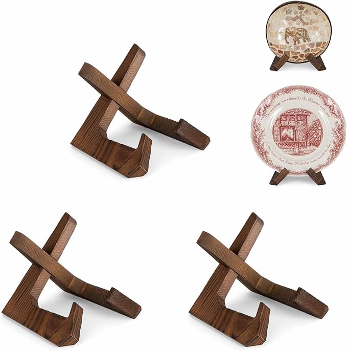 ANBOXIT Bowl Stands for Display, 3 Pack 3.5 Inch Plate Holder, Wooden Easel Frame Holder, Display Stand for Large Deep Platters and Dishes, 3.5" H x 4.8" W x 4" D (For Bowls under 2.5" in Depth)