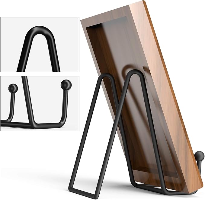 Decolore 4 Pack 4.5 Inch Black Display Stands Metal Plate Holder Display Stands for Picture, Decorative Plate, Book, Photo Easel, Artistic Work