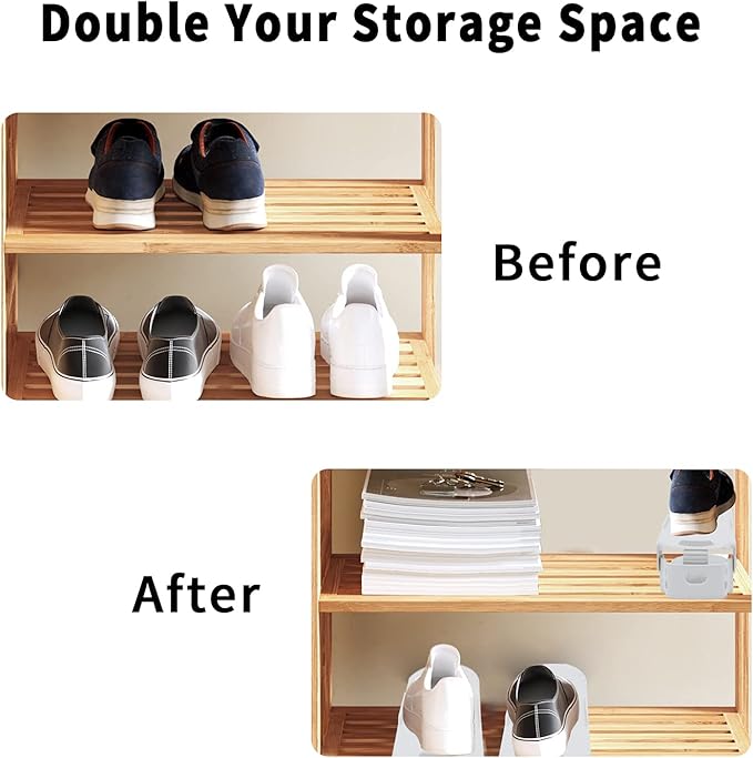 HOMOKUS Shoe Slots Organizer for Closet Organization, 20 Pack Adjustable Shoe Stacker Space Saver,Double Layer Shoe Rack Organizer Holder with 4 Different Height (White)