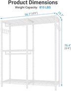VIPEK V4C Heavy Duty Adjustable Clothing Rack, White Metal Closet Rack with Grey Cover, 57.9" L x 17.3" W x 76.4" H, 3 Hanging Rods & Side Hooks, Portable Closet