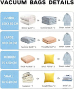 Vacuum Storage Bags with Electric Pump and Hand Pump,8 Pack Vacuum Seal Bags for Clothing,Space Saver Bags for Travel and Home(2(40 * 60) 2(50 * 70) 2(60 * 80) 2(80 * 100))