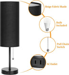 Dott Arts 18" Table Lamp for Bedroom, 3-Color Bedside Lamps with Pull Chain, Bedroom Table Lamps for Nightstand,AC Outlet Small Lamp for Living Room, Bulb Included Black