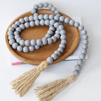 Boho Decor Wood Beads Garland Farmhouse Wall Hanging Decorations Natural Wooden Bead Tassel Decorative for Coffee Table Christmas and Prayer (Gray, 58")