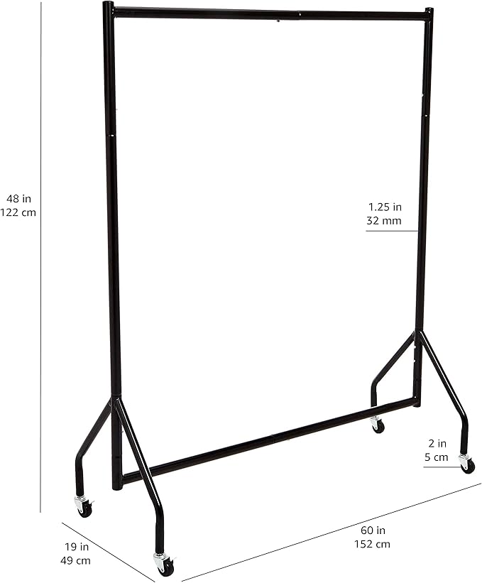 Amazon Basics Heavy Duty Portable Rolling Garment Rack, Hanging Clothes Organizer Rail for Display and Storage, Easy to Assemble, 19 x 60 x 48 inches, Black