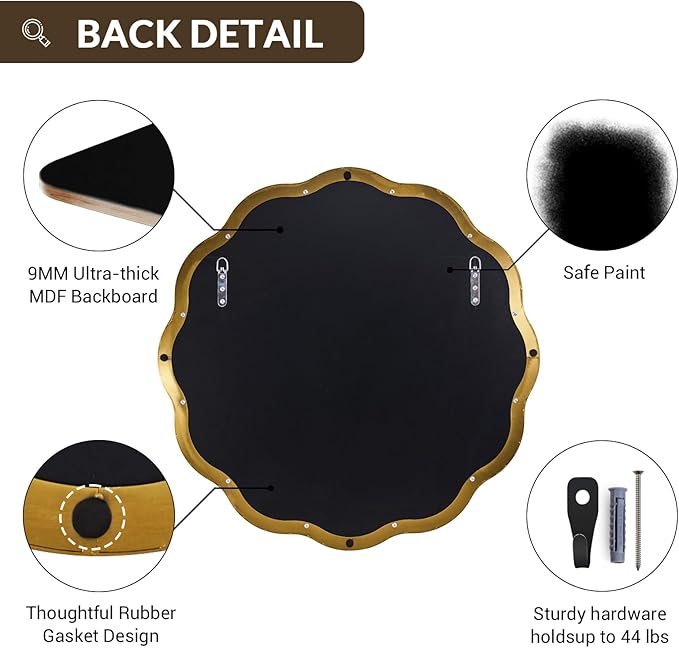 ANDY STAR Brushed Gold Round Wall Mirror 24 Inch, Brass Round Bathroom Mirrors for Over Sink, Anti-Rust Brass Circle Frame for Bathroom, Entryway