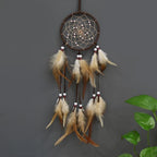 Handmade Dream Catchers Wall Decor,Boho Feather Dreamcatcher with Natural Elements,Unique Home Decor Gift for Bedroom, Living Room (Brown 19.7in)