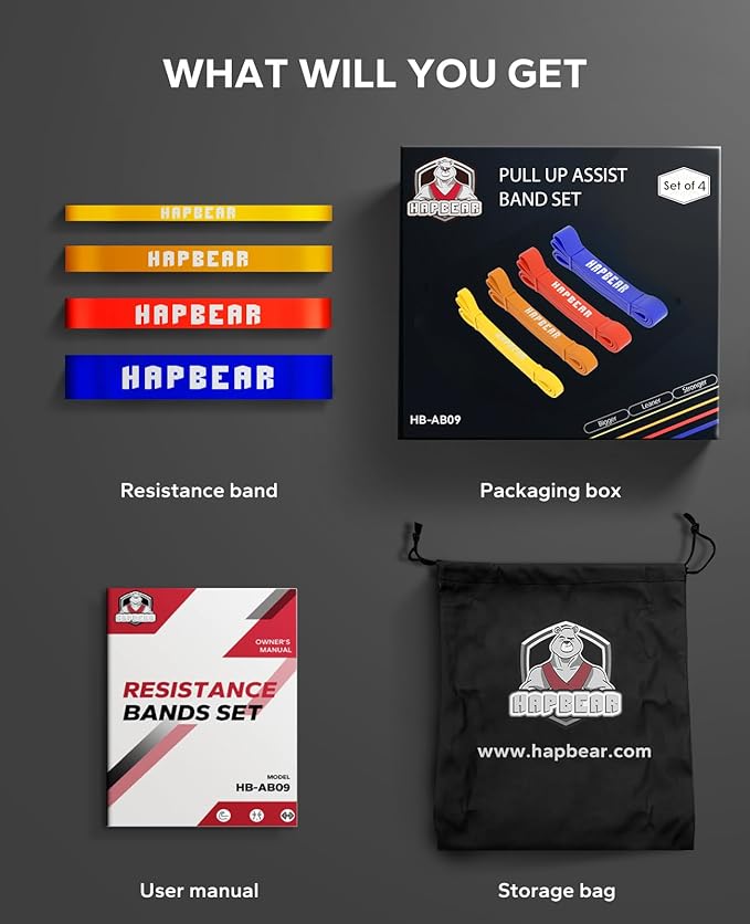 HAPBEAR Pull Up Assistance Bands - Pull Up Bands - Resistance Bands - Exercise Bands Resistance Bands Set of 5 - Workout Bands for Working Out, Stretching, Muscle Training