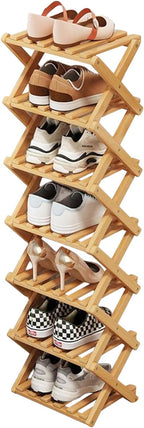 Simcat Bamboo Shoe Rack, Portable Folding Shoe Storage Rack,No Installation Free Standing Shoe Rack for Entryway, Closet, Dorm/Small Spaces (7 Tier)