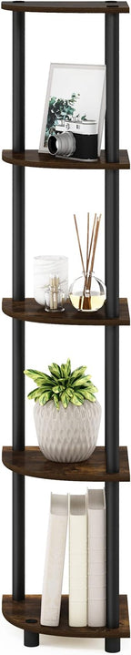 Furinno TURN-N-TUBE Corner Shelf, 5-Tier Corner Bookshelf, Open Storage Shelves, for Organization and Storage, Living Room, Home Office, Garage, Bedroom, Amber Pine