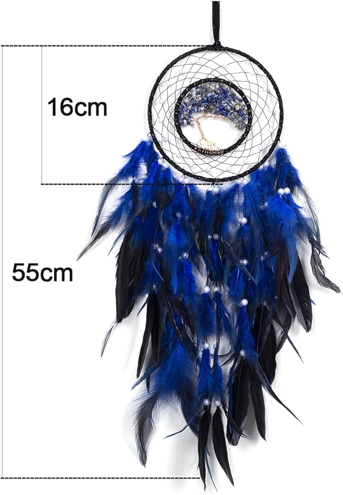 Dream Catcher, Handmade Dreamcatcher with Healing Crystal Stone, Tree of Life Dream Catchers Hanging Ornament for Home Bedroom Birthday Party, Perfect Craft Gift for Kids… (Blue)
