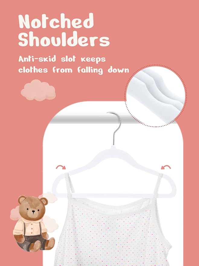 HOUSE DAY 11 Inch Velvet Baby Hangers 50 Pack White, Premium Kids Hangers for Children, Infant & Toddler Clothes, Durable Non Slip Small Baby Felt Hanger for Closet, Ideal for Everyday Use