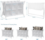 Luggage Rack for Guest Room, Folding Suitcase Stand with 6-Cube Fabric Storage Shelf, Luggage Holder, Steel Foldable Luggage Stand for Guest Room, Bedroom, Hotel, White