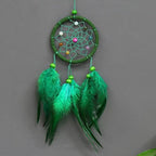 Green Small Dream Catcher with Feathers Wall Hanging Ornament Indian Style Decoration Wind Chimes for Car Home Wall Decor