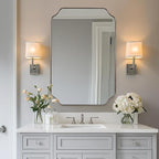 ANDY STAR 26x38 Inch Mirror for Bathroom, Brushed Nickel Scalloped Rectangle Mirror, Silver Bathroom Vanity Mirror in Rust-Proof Stainless Steel 1" Frame, Modern Scalloped Edge Design