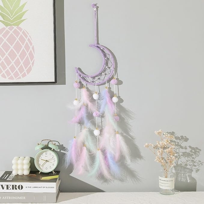 Purple Moon Dream Cather Handmade Dreamcatcher for Girls Wall Hanging Decor for Bedroom Wall Decor Birthday Gifts