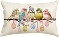 RABUSOFA Easter Pillow Covers 12x20 inch Easter Decorations for Home Pink Birds Colorful Eggs Lumbar Throw Pillows for Bedroom Sofa Holiday Festivals Decor