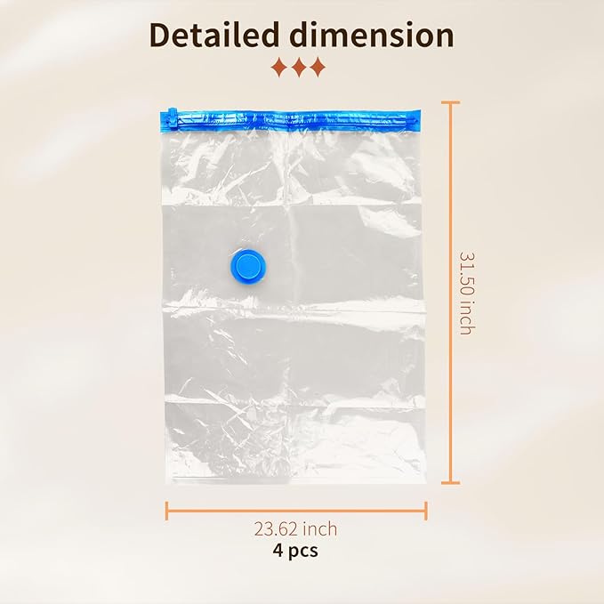 4 Pack Vacuum Storage Bags, Space Saver Bag Vacuum Seal Bags for Clothing Travel Moving Blankets Pillows Storage and Organization, Hand Pump Included(80 X 60 cm)